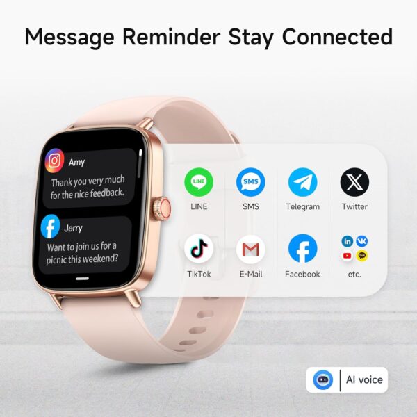 Smart Watch for Women, 1.85" HD Smartwatch Compatible iPhone/Samsung/Android (Answer/Make Calls), 100+ Sport Modes Fitness Tracker with Heart Rate/Sleep/SpO2 Monitor, IP68 Waterproof, with 2 Bands - Image 2