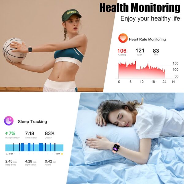 2025 Smart Watch for Men Women, 1.96" HD Fitness Tracker Running Watch (Answer/Make Call), IP68 Waterproof,Pedometer, Step/Sleep/Heart Rate Monitor,110+ Sport Mode Smartwatch for iOS Android,Pink - Image 4