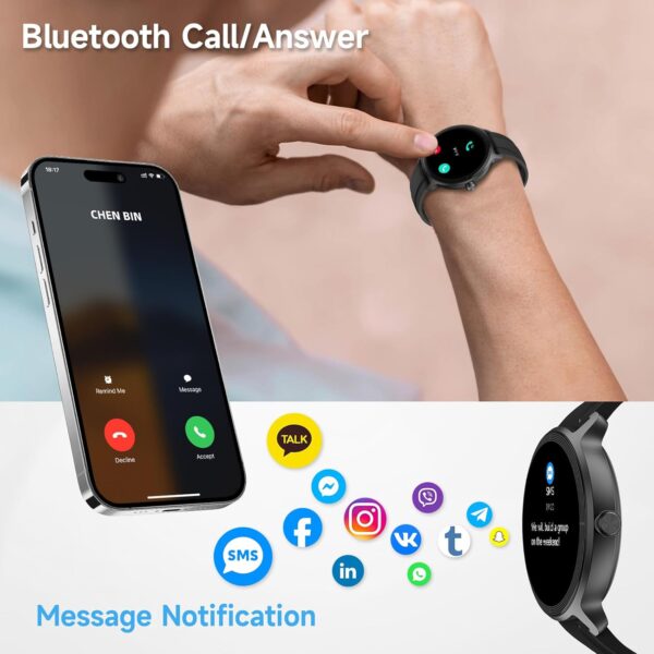 YMZ Smart Watch for Men Women, 1.27" HD Touchscreen Fitness Tracker, Bluetooth Calling, 100+ Sports Modes, Sleep Monitor, IP68 Waterproof, Compatible with Android & iPhones - Image 3