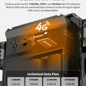Trail Camera, Cellular Trail Camera with Built-in SIM Card 4G Unlimited Data Plan 2k HD Live Streaming 4W Solar Panle Game Cameras with Night Vision Motion Activated Waterproof IP66