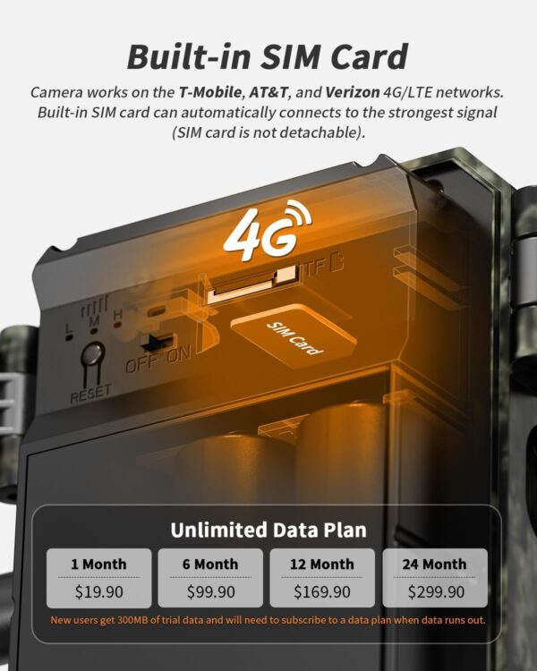 Trail Camera, Cellular Trail Camera with Built-in SIM Card 4G Unlimited Data Plan 2k HD Live Streaming 4W Solar Panle Game Cameras with Night Vision Motion Activated Waterproof IP66 - Image 2