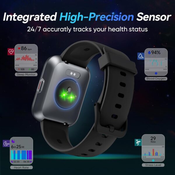 Smart Watches for Men Android & iPhone, 1.8" Alexa Built-in Smartwatches Fitness Tracker Watch with Bluetooth Calls, IP68 Waterproof, Heart Rate/Sleep/SpO2 Monitor, 110 Sport Modes - Black - Image 5