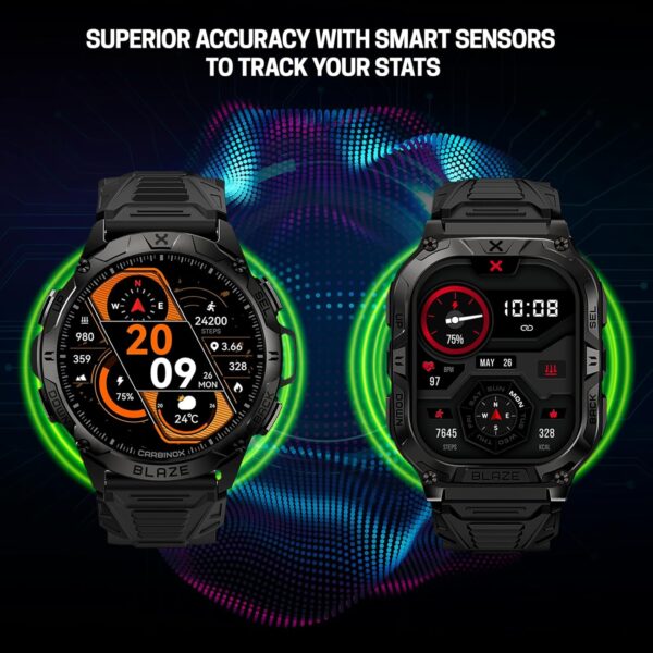 CARBINOX Blaze Smart Watch with GPS (Sport Mode), Rugged Fitness Tracker Waterproof IP69K, Compatible with Android and iOS, 170+ Sports Modes, Gorilla Glass Screen, Make/Receive Calls (Square) - Image 2