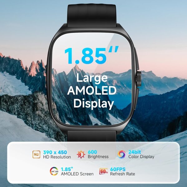 SOUYIE Smart Watch with SOS, 1.85" AMOLED Display Fitness Tracker, Heart Rate Blood Oxygen Sleep Monitor for Men Women, IP68 Waterproof Sport Watch, Answer/Make Calls, Compatible with Android iPhone - Image 8