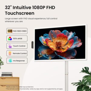 ApoloSign 32 Inch FHD Smart Portable TV 2nd Gen, 16(8+8) GB RAM+128GB, Android 14, EDLA-Certified, Rolling Tablet TV on Wheels, Built-in 9300mAh Battery, Full Swivel Rotation, Voice Remote Control