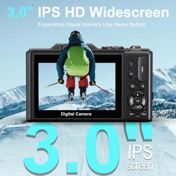 Digital Cameras for Photography 5K - 75MP Vlogging Camera for YouTube WiFi - UHD Autofocus Vlog Camera 3" 180° Flip Screen with 18X Zoom - Travel YouTube Camera Compact with 32GB SD Card, 2 Batteries - Image 6
