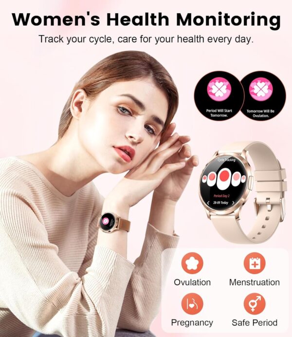 SUNKTA Smart Watch for Women(Dial/Answer Call), 1.32" AMOLED HD Display, 100+ Sports Mode Fitness Tracker Watch, 5ATM Waterproof/IP68/Sleep Smartwatch Women, iOS Android Smart Watches for Women - Image 6