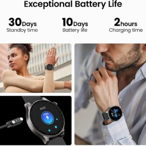 TOZO AMOLED S5 Smart Watch (Answer/Make Calls), 1.43″ HD Screen for Men Women 100+ Sport Modes Fitness Watchs with Sleep Monitor, IP68 Waterproof, Silicone Strap Black