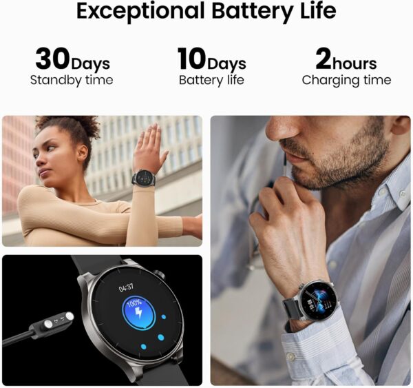 TOZO AMOLED S5 Smart Watch (Answer/Make Calls), 1.43" HD Screen for Men Women 100+ Sport Modes Fitness Watchs with Sleep Monitor, IP68 Waterproof, Silicone Strap Black - Image 2