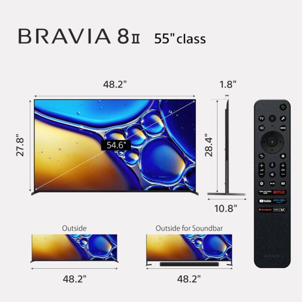 Sony BRAVIA 8 II 55 Inch TV, QD OLED, 4K Smart Google TV, XR Processor with AI Technology, Ultra Slim Design, 120hz Television, Dolby Vision/Atmos, Exclusive Features for PS5, K-55XR80M2, 2025 Model - Image 5