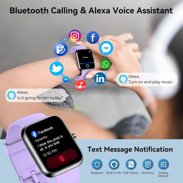Smart Watch for Men Women Alexa Built-in, 1.83" HD Fitness Tracker Touchscreen with Call Function, IP68 Waterproof, 120+ Sport Modes, 24/7 Heart Rate/Sleep Monitor, iOS Android Compatible (Purple) - Image 2