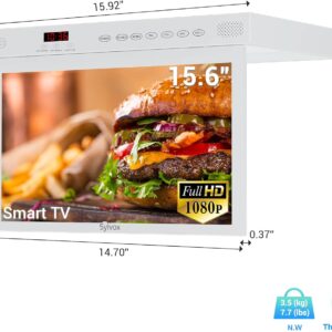 SYLVOX Kitchen TV,15.6 inch Under Cabinet TV, Televison for Kitchen, Smart TV Built-in APP Store, Support WiFi Bluetooth, 1080P Small TV for RV Camper, Bedroom, Boat