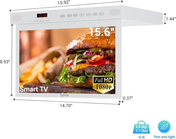 SYLVOX Kitchen TV,15.6 inch Under Cabinet TV, Televison for Kitchen, Smart TV Built-in APP Store, Support WiFi Bluetooth, 1080P Small TV for RV Camper, Bedroom, Boat - Image 2