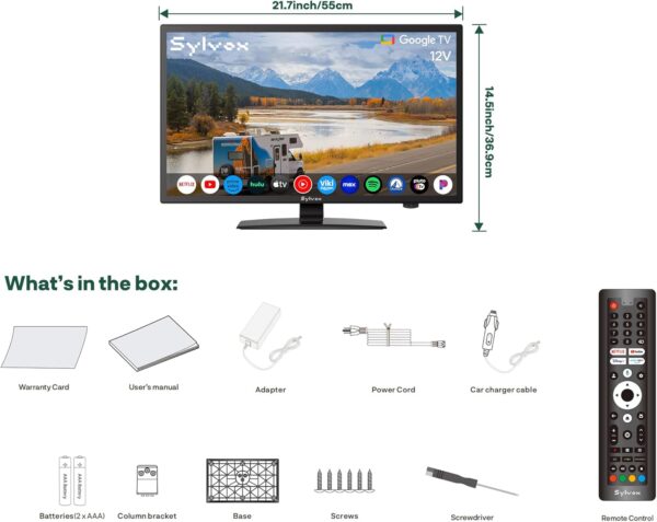 SYLVOX Smart RV TV, 24" 12 Volt TVs for RV Camper 1080P DC/AC Powered Television, Compatible with Google OS, Support Download APPs, Google Assistant, Bluetooth WiFi, 9-32V Wide Voltage Protection - Image 11