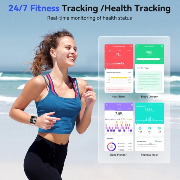 Smart Watch(Answer/Make Call), 1.85'' HD Smartwatch for Men Women, 2025 Fitness Tracker with 100+ Sport Modes, Heart/Sleep Monitor/Pedometer IP68 Waterproof Fitness Watch for Android iOS Rose Gold - Image 4