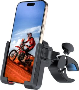 Read more about the article Bike Phone Mount Holder,【Biking & Recording Video】 2025 Universal Motorcycle Phone Mount Bicycle Accessories Handlebar Cell Phone Clamp for Scooter, Compatible with iPhone 16/15 Pro Max, Red