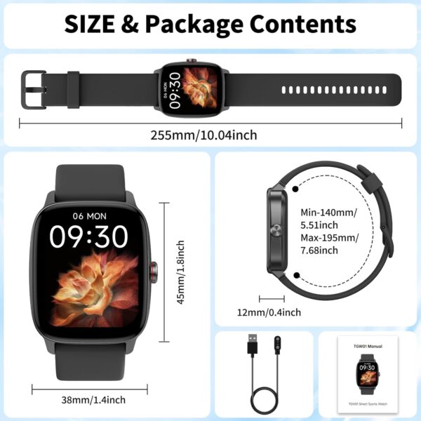Smart Watch for Men & Women with Bluetooth Calling, 1.85" Touchscreen Fitness Tracker, Heart Rate & Sleep Monitor, 100+ Sports Modes, IP68 Waterproof, Compatible with Android & iOS - Image 9