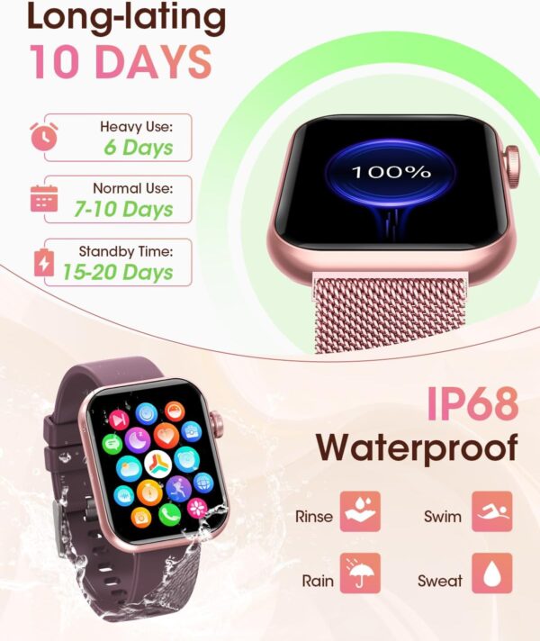 Smart Watches for Women, Health Fitness Watch for Android iPhone, Sleep/Heart Rate/SpO2/Blood Pressure Monitor, 1.85'' Smartwatch for Calls/SMS/Notifications, 100+ Sports Modes, 300+ Dials, 3 Bands - Image 7