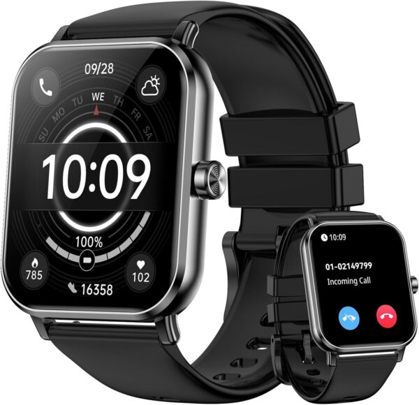 Smart Watch for Men Women (Answer/Make Call) 1.85" HD Touch Screen Fitness Tracker, 120+ Sport Modes, 24/7 Heart Rate/Sleep Monitor/Pedometer/Calories, Fitness Watch for Android/iOS (Black)