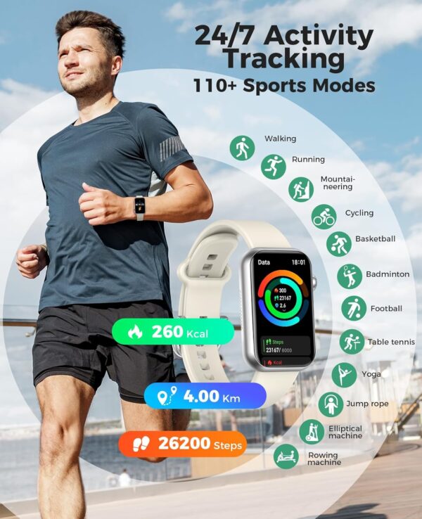 Smart Watch Fitness Tracker (Answer/Make Call), 24/7 Heart Rate Spo2 Blood Pressure Monitor Sleep Tracker, 114 Sports Modes Pedometer Calorie Step Tracker, Waterproof Activity Tracker for Men Women - Image 4