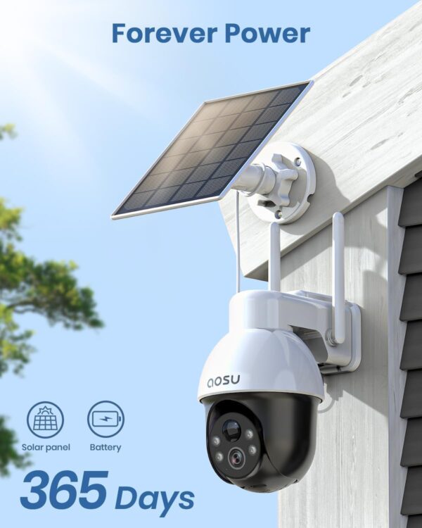AOSU Solar Security Camera Wireless Outdoor System, 3K/5MP Battery Powered WiFi Camera for Home Security, Panoramic PTZ, Auto Tracking, Human/Vehicle Detection, Night Vision, Spotlights, 2-Way Talk - Image 7