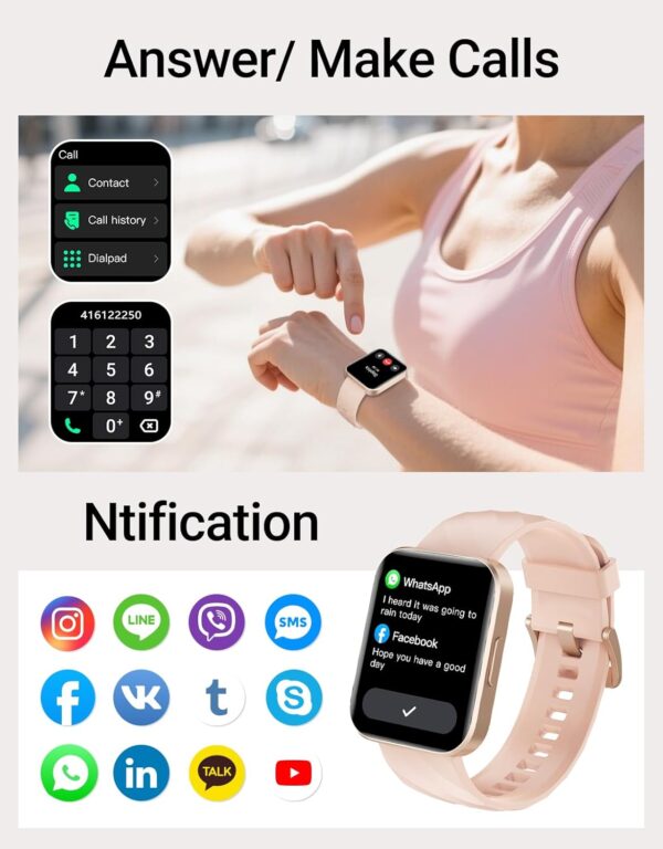Smart Watch (Answer/Make Calls), 1.85" Smart Watches for Women Men Digital Watch Fitness Tracker with 100+ Sport Modes Heart Rate Monitor for iOS Android Phones Waterproof (Light Pink) - Image 3