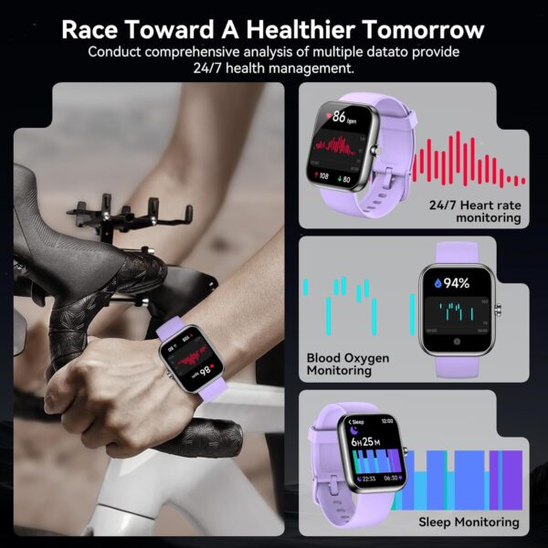 Smart Watch with Alexa Built-in, 1.83" HD Touchscreen Fitness Tracker, Bluetooth Notifications/Calls, IP68 Waterproof, 120+ Sport Modes, 24/7 Heart Rate & Sleep Monitor for iPhone Android iOS (Purple) - Image 4