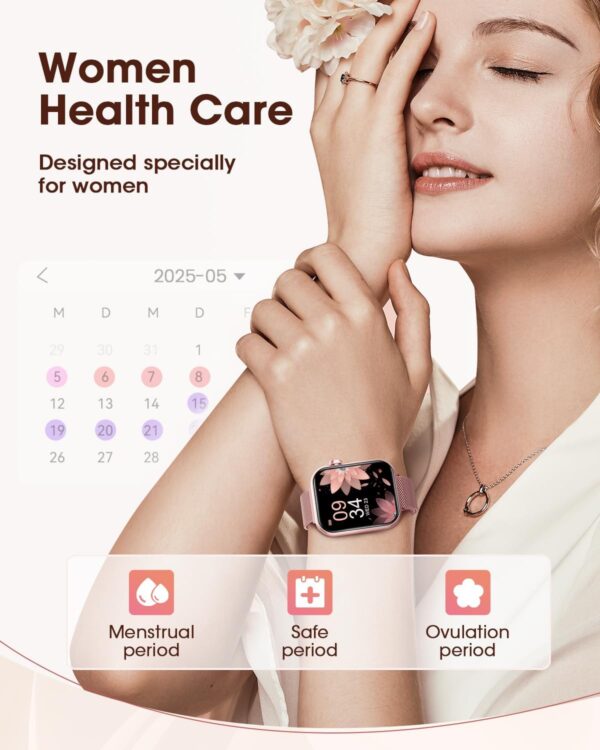 Smart Watches for Women, Health Fitness Watch for Android iPhone, Sleep/Heart Rate/SpO2/Blood Pressure Monitor, 1.85'' Smartwatch for Calls/SMS/Notifications, 100+ Sports Modes, 300+ Dials, 3 Bands - Image 5