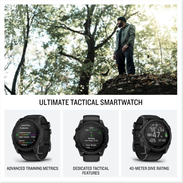 Garmin tactix® 8 51mm, Solar Charged Display, Elite, Premium Tactical GPS Smartwatch, Includes Applied Ballistics Elite™ Solver, Titanium Bezel, Sapphire Lens, 40-Meter Dive Rating - Image 2