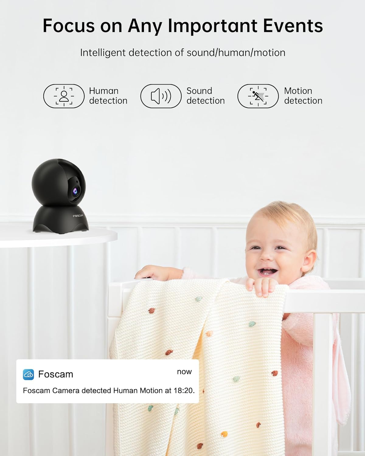 FOSCAM 3K 5MP WiFi Pet Cameras for Home Security, 2.4GHz Indoor Camera Baby Monitor with 360° Pan Tilt, 2-Way Audio, 20X Digital Zoom, Night Vision, AI Human Detection, Cloud & SD Card Storage - Image 4
