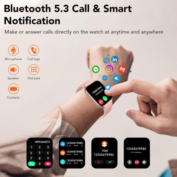 Smart Watch for Men Women (Answer/Make Call), 1.96" HD Smartwatch Fitness Activity Tracker, 110+ Sports, Heart Rate/Sleep Monitor/Pedometer/Calories, Fitness Watch for Android iOS Pink - Image 3