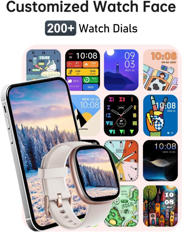 HUAKUA Smart Watches for Women Men (Answer/Make Calls), 1,85" HD Smart Watch for iPhone/Android Phones, Fitness Tracker with 100+ Sport Heart Rate/Sleep Monitor Pedometer IP68 Waterproof (Cream) - Image 2