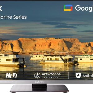 SYLVOX 12V TV, 22 inch Smart TVs with DVD Player, 1080P FHD Television for Marine, RVs, Campers, AC/DC Powered, DC 9-32V Wide Voltage, Google TV Compatible, 2 HDMI & 2 USB, Frameless Design