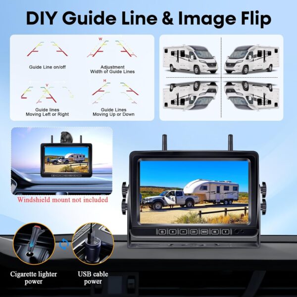 Dual Wireless Backup Camera for RV Trailer: Easy Setup Solar RV Rear View Camera with 7-inch Recording Monitor - 4 Channels Strong Magnetic HD 1080P Long-Battery Life for Camper, Truck, Fifth Wheel - Image 7