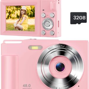 Digital Camera for Kids: Pink Camera for Teens – Christmas Birthday Gifts for Girls 8-10 – 16X Zoom Shoot Camera for Ages 8-13 – Compact Camera for 6 7 8 9 10 Years Old- Toys for Kid Children Toddler