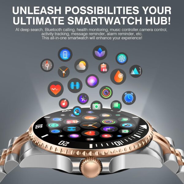 2025 DA GPT Smart Watch with Bluetooth Call,1.19-inch AMOLED Display, 24/7 Heart Rate, Blood Oxygen, Blood Pressure, Sleep Monitor, 107 Sports Fitness Tracker, Compatible Android and iOS Silver Gold - Image 7