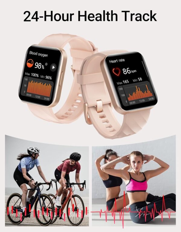Smart Watch (Answer/Make Calls), 1.85" Smart Watches for Women Men Digital Watch Fitness Tracker with 100+ Sport Modes Heart Rate Monitor for iOS Android Phones Waterproof (Light Pink) - Image 5
