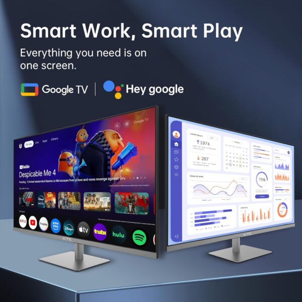 KTC 32 Inch 4K Smart Monitor with Google TV System 3840 * 2160P Netflix Licensed Type C 65W PD Speakers 5W*2 Dolby Audio Hey Google Voice Remote HDR WiFi Bluetooth VESA Tiltable 32 in Smart TV - Image 2