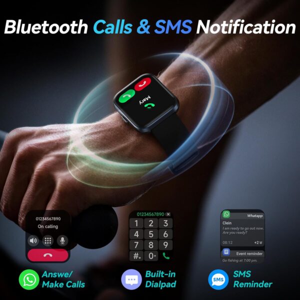 Smart Watches for Men Android & iPhone, 1.8" Alexa Built-in Smartwatches Fitness Tracker Watch with Bluetooth Calls, IP68 Waterproof, Heart Rate/Sleep/SpO2 Monitor, 110 Sport Modes - Black - Image 2