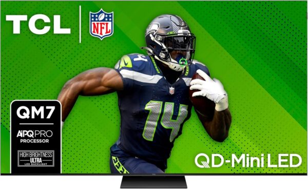 TCL 85-Inch QM7 QLED 4K Smart QD-Mini LED TV with Google TV (85QM751G, 2024 Model) Dolby Vision IQ, Dolby Atmos, HDR, Game Accelerator up to 240Hz, Voice Remote, Works with Alexa, Streaming Television
