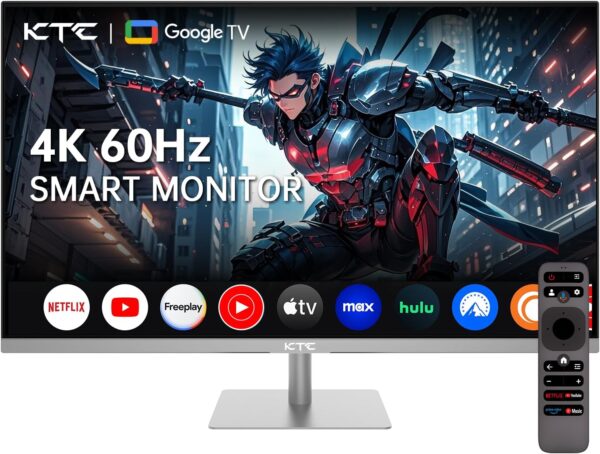 KTC 32 Inch 4K Smart Monitor with Google TV System 3840 * 2160P Netflix Licensed Type C 65W PD Speakers 5W*2 Dolby Audio Hey Google Voice Remote HDR WiFi Bluetooth VESA Tiltable 32 in Smart TV