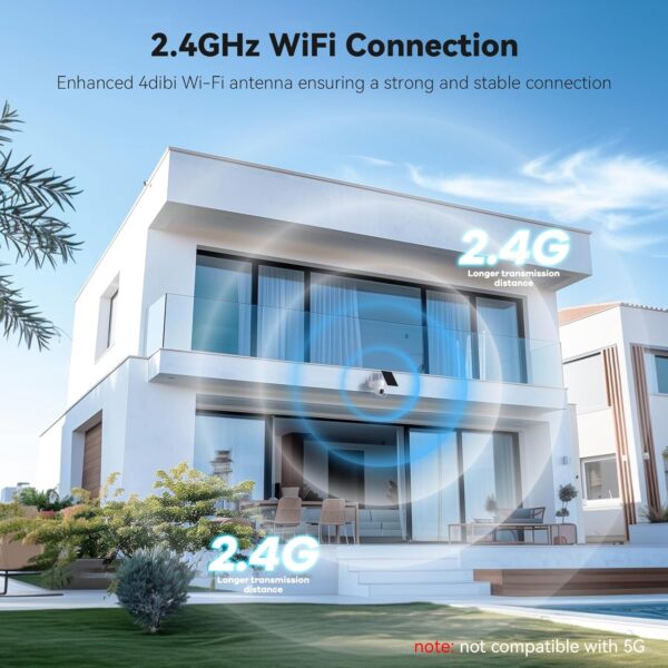 Solar Camera Outdoor Wireless, 2K Color Night Vision, Security Cameras Wireless Outdoor with 360°View, 4X Zoom, Battery Powered, 2.4GHz WiFi Solar Camera, PIR Alarm, IP65 Weatherproof - Image 6