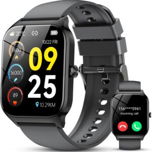 CASCHO Smart Watch for Men Women, 1.85″ HD Fitness Tracker with Bluetooth Calls/Messages, IP68 Waterproof, 115+Sports Modes, 24/7 Heart Rate/Sleep Fitness Watch Compatible with iOS/Android (Black)