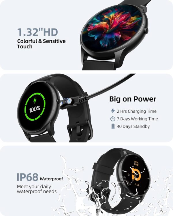 Parsonver Smart Watch for Men Women(Answer/Make Calls), HD Screen Fitness Tracker IP68 Waterproof 100+ Sport Modes, Heart Rate Sleep Monitor, Pedometer, Smartwatch for Android Phones/iPhone Compatible - Image 5