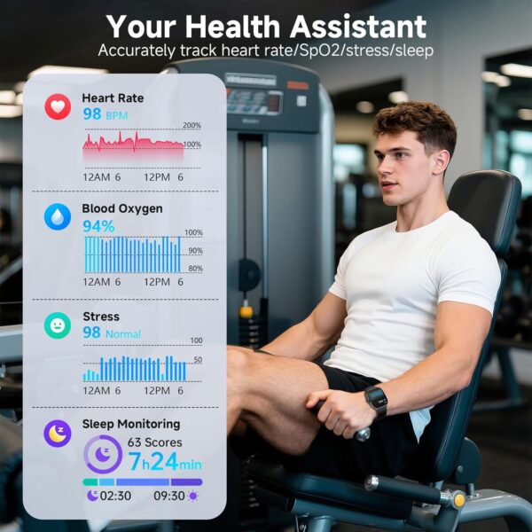 SOUYIE Smart Watch with SOS, 1.85" AMOLED Display Fitness Tracker, Heart Rate Blood Oxygen Sleep Monitor for Men Women, IP68 Waterproof Sport Watch, Answer/Make Calls, Compatible with Android iPhone - Image 2