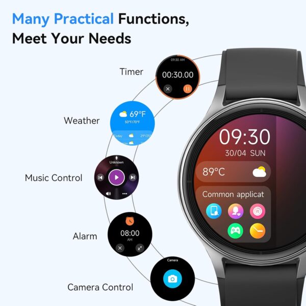 Fitpolo Smart Watches for Men/Women (2 Bands), 40mm Round Smartwatch Fitness Tracker with Bluetooth Calls (Make/Answer), Heart Rate/SpO2/Sleep Monitor, 7 Days Battery, IP68 Waterproof - Black - Image 7