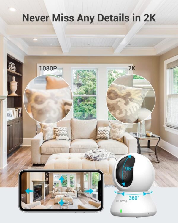 blurams Cameras for Home Security, 2K Pet Camera with Phone App, 360° PTZ Indoor Cameras, 2-Way Talk, Motion Tracking, Color/IR Night Vision, Cloud&SD, Works with Alexa (2Pack, 5GHz/2.4GHz Dual-Band) - Image 6