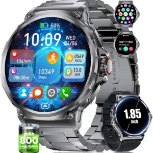 SUNKTA Military Smart Watch for Men,1.85″ HD/800mAh Battery Smart Watches for Android iOS (Bluetooth Call Answer/Calls) Fitness Tracker with Heart Rate/Sleep Tracking/Blood Oxygen Black