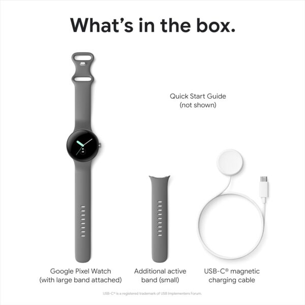 Google Pixel - Android Smartwatch with Fitbit Activity Tracking - Heart Rate Tracking Watch - Polished Silver Stainless Steel case with Charcoal Active band - LTE - Image 11
