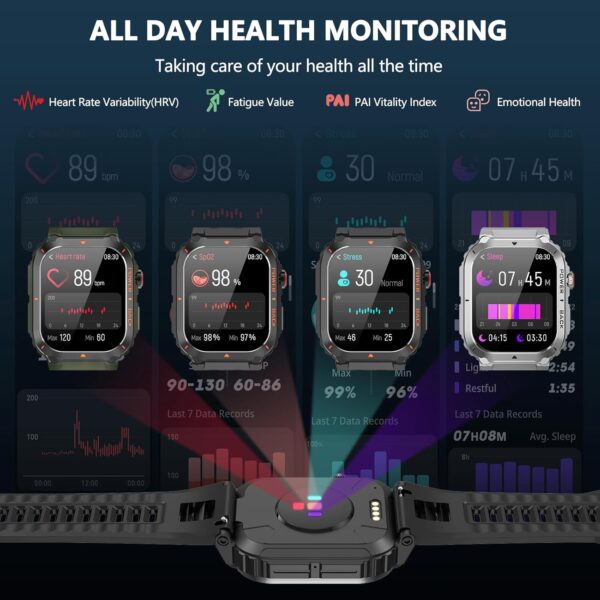 Military Smart Watch with GPS and Map(Answer/Make Call), Smartwatches with Health Monitor, Compass/Altitude/Air Pressure,100+ Sport Modes, Fitness Tracker for Android/iPhone (with GPS+Map, Gray) - Image 4